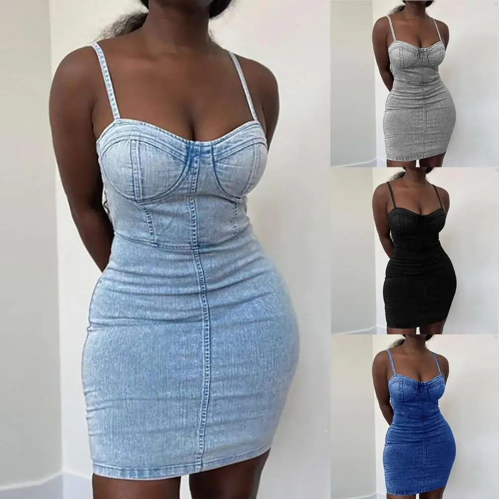 Women Strapless Denim Bodycon Cargo Strap Mini Dress 2024 Summer Street Holiday Night Club Pencil Chic Dresses Vestido