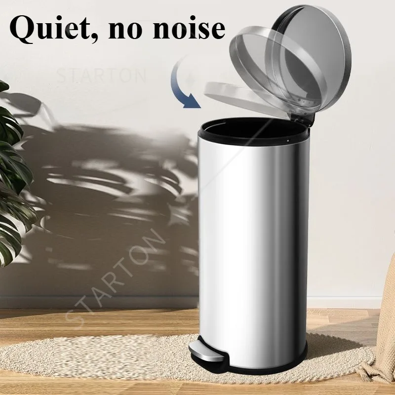 Waste Bins  Round Heightened Trash Can Stainless Steel Pedal Large Capacity Trash Cans with Cover Household Merchandises