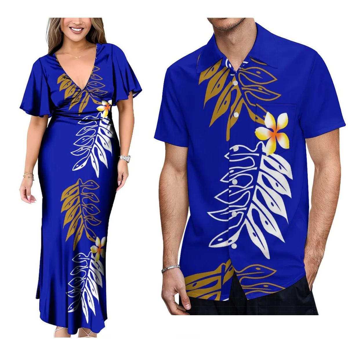 Robe Maxi à Manches Courtes et Col en V pour Homme, Coupe Basse, Îles du Pacifique, Chemise Personnalisée, Grande Taille, Couple Trempé, Samoa National, Hawaii