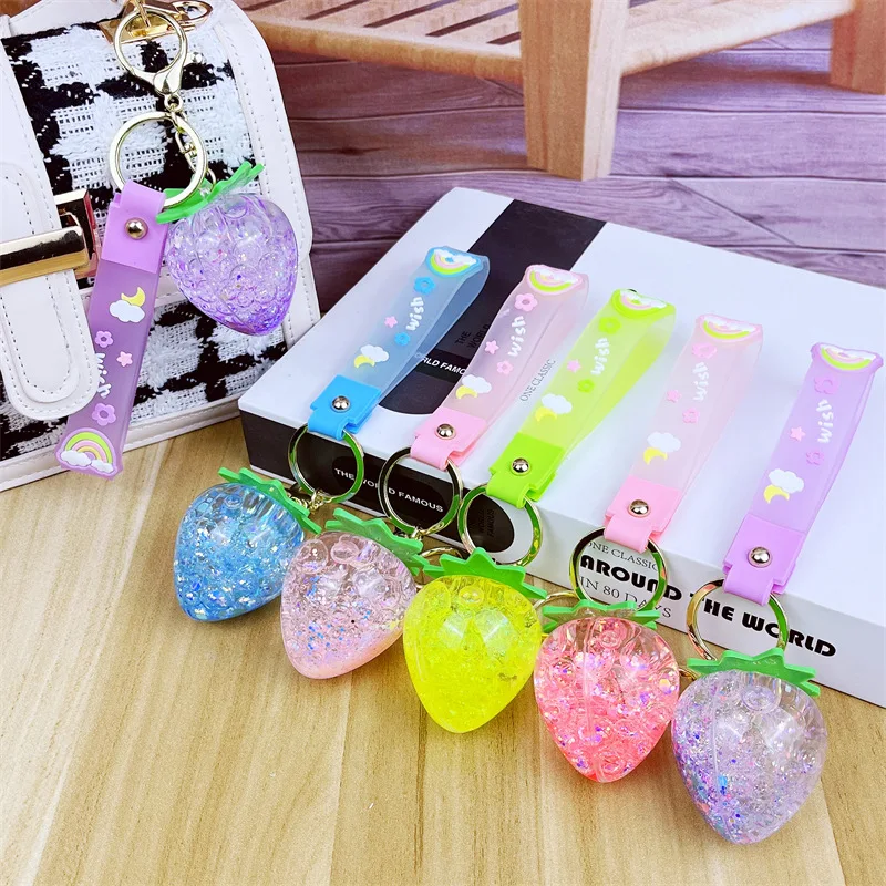 Cartoon Creative Acrylic Oil Import Simulation Quicksand Bottle Keychain Bubble Beads Pendant Bag Small Gift