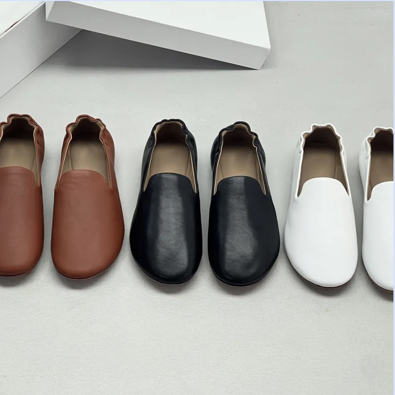 26 Year Summer New Genuine Leather Foot Pedal Shallow Mouth Sheepskin Bean Shoes anti Slip Flat Shoes
