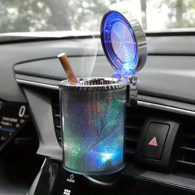 1PCS LED Lights Ashtray Creative Luminous Ash Tray With Cover For Car Air Outlet Cup Holder Dual-purpose Interior Atmosphere