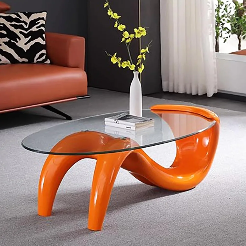 Mesa De Vidro Oval Para Sala De Estar, Mesa Abstrata, Vidro Transparente, TopMid-Century Moderno