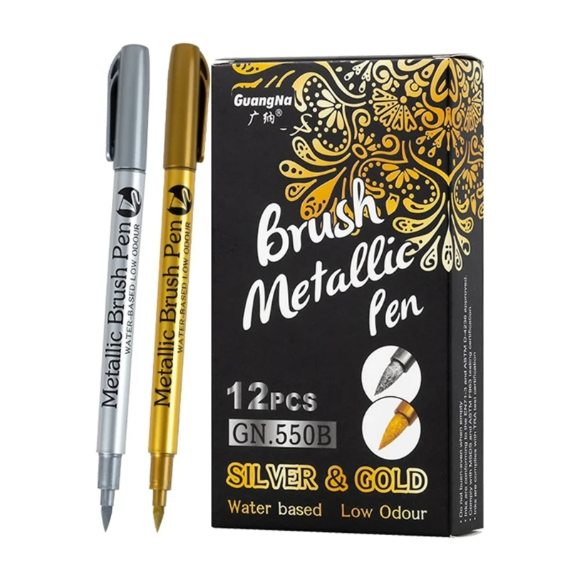 

12Pcs Golden/Silver Paint Pens Permanent Oil Based Paint Markers for Rock Painting, Stone, Ceramic, Glass, Fabric