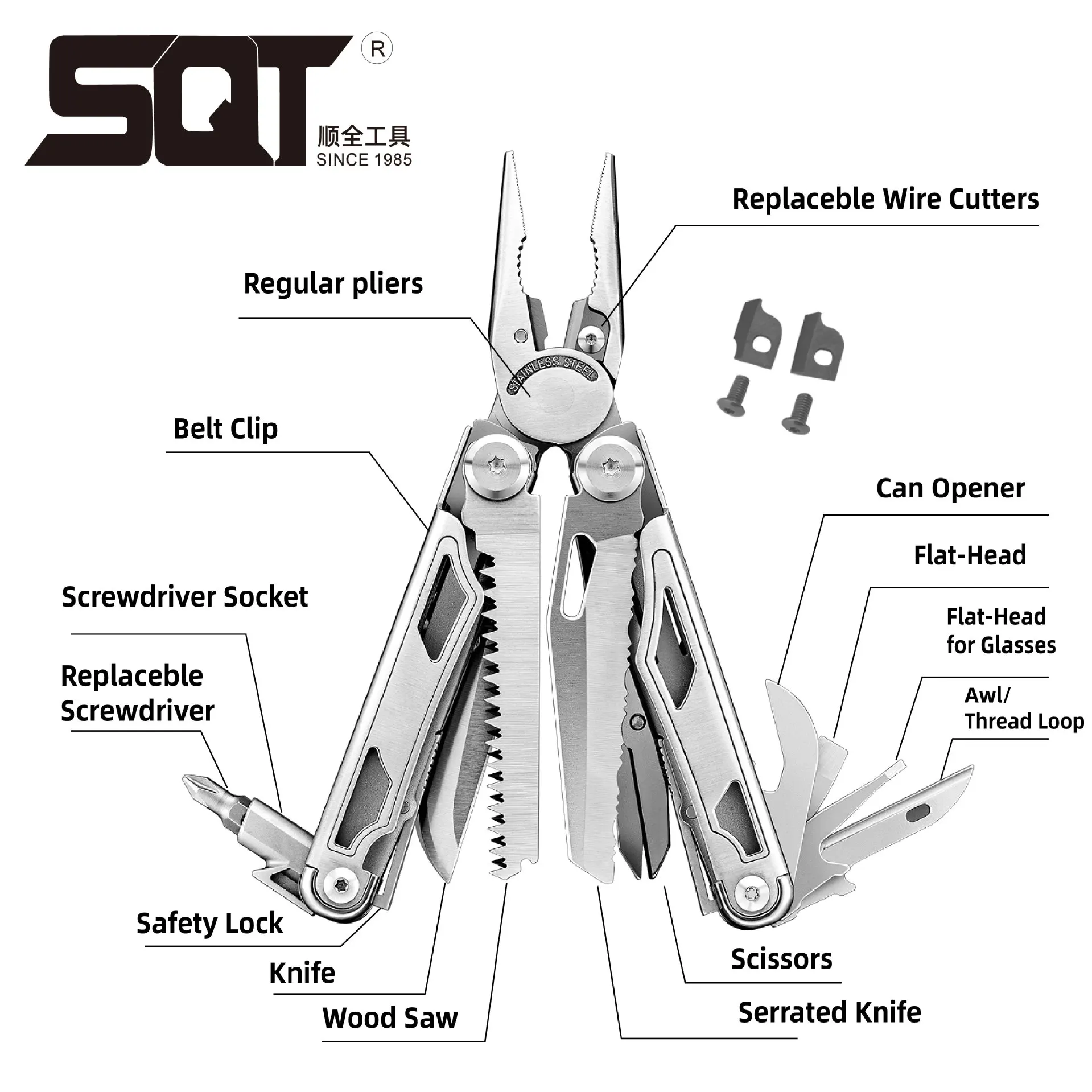 Imagem -03 - Sqt-multifuncional Dobrável Multi Faca Ferramentas de Acampamento ao ar Livre Alicate Edc Tactical Handtool Chave de Fenda Tesoura Mq22