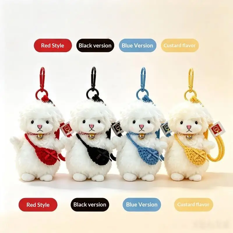 Fluffy Sheep Plush Keychain with Crisp Bell & Mini Knitted Bag Lovely Backpack Pendant for Kids Boys Girls