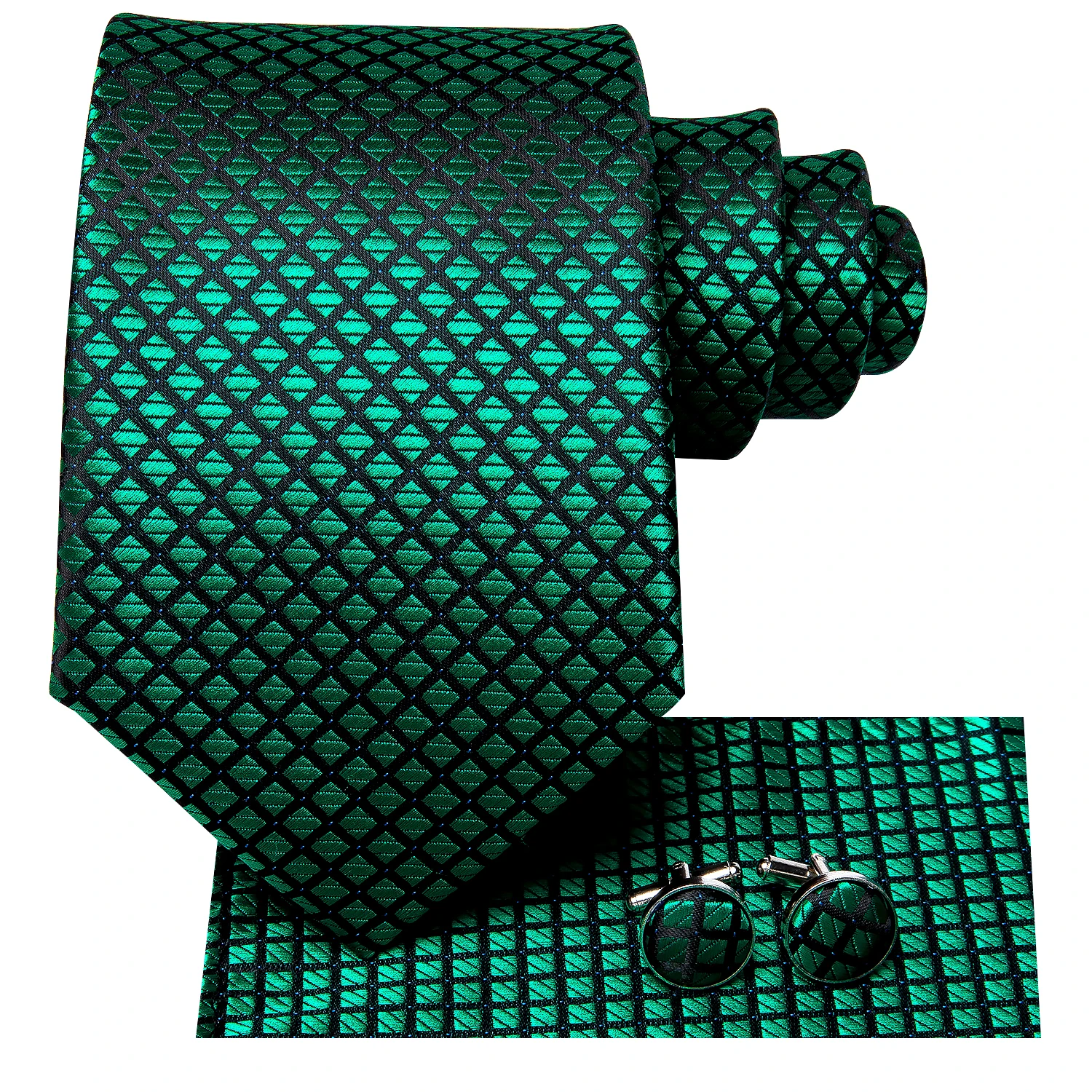 Hi-Tie – cravate Paisley en soie pour hommes, ensemble de boutons de manchette Hanky, couleur unie, vert sarcelle, Design de mode pour fête d'affaires