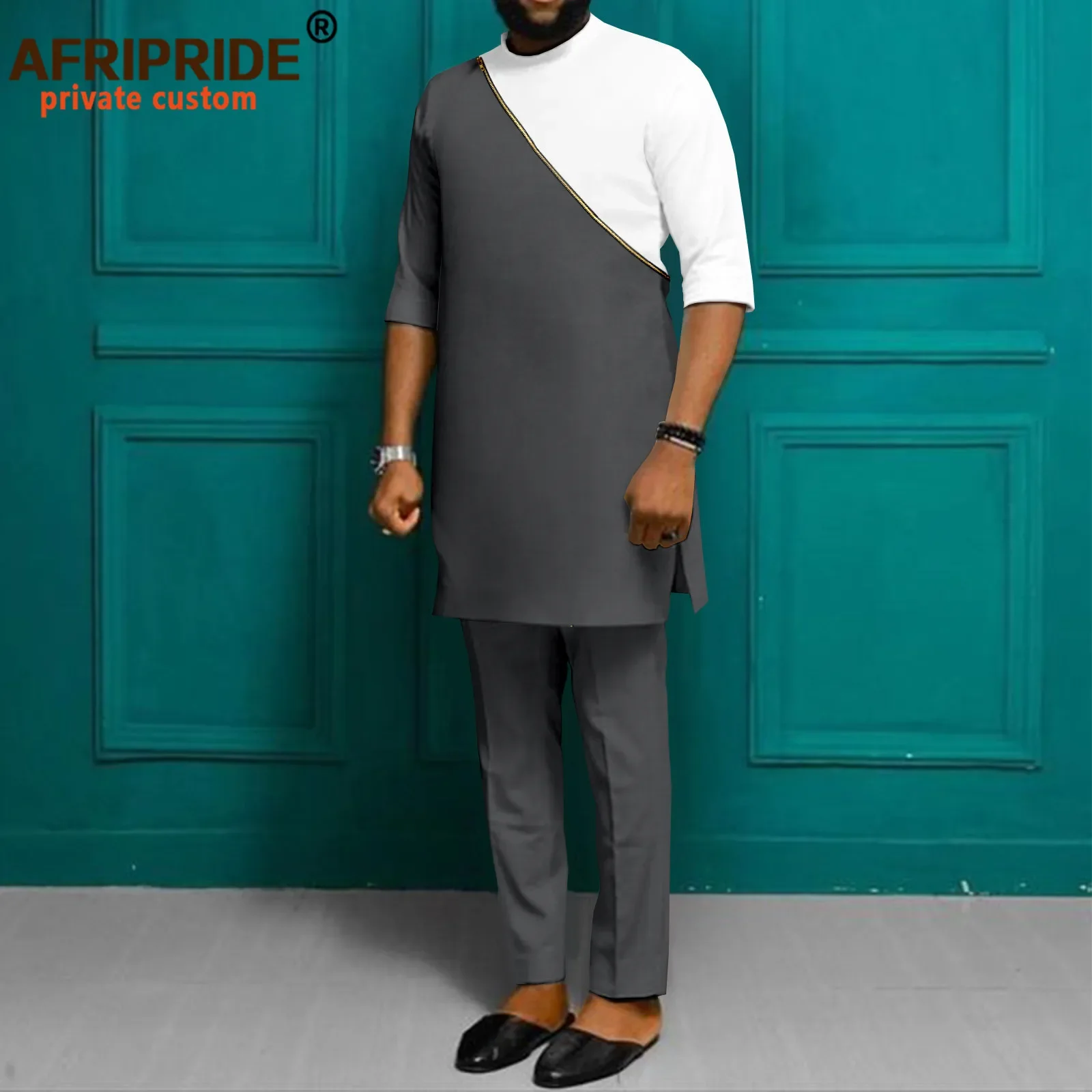 Tracksuit Men African Clothing Zip Shirts and Ankara Pants 2 Piece Set Dashiki Outfits Tribal Attire Plus Size Casual A2216031