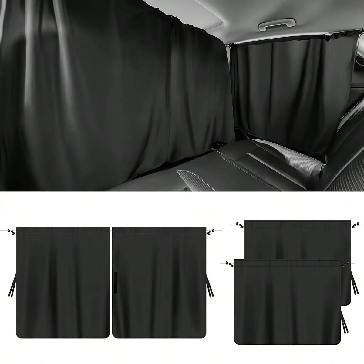 Fashionable 4-Piece Oxford Cloth Car Privacy Curtains, Suitable For Cars And SUVs, Knitted Unlined Sunshades, Easy To Adjust Rope Design, Durable And Easy-To-Use Car Accessories!