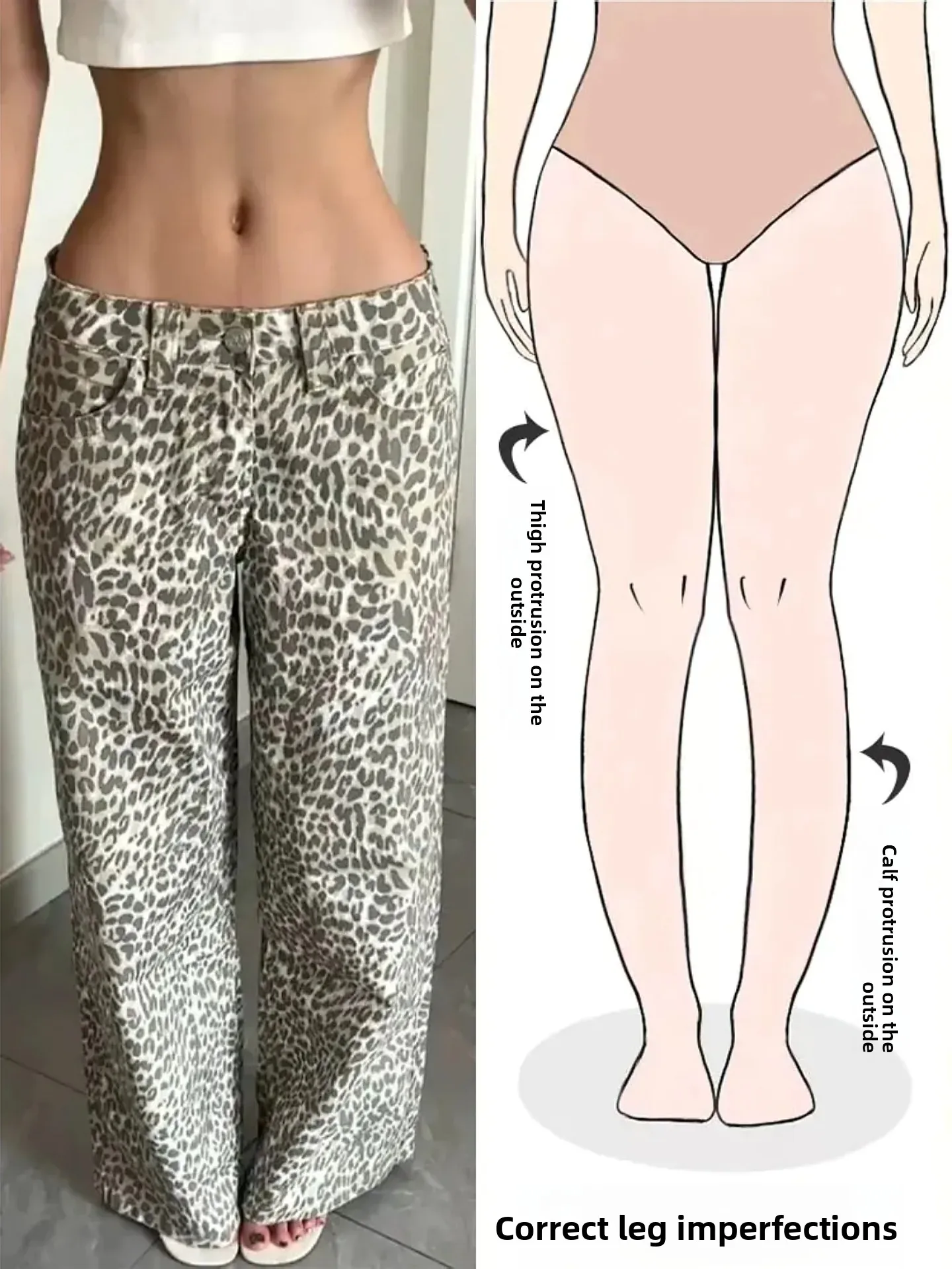 

Low Waist Leopard Print Bell Bottom Denim Jeans Women's Autumn Winter New Street Style Pear Shape Body Design Sensation Long ...