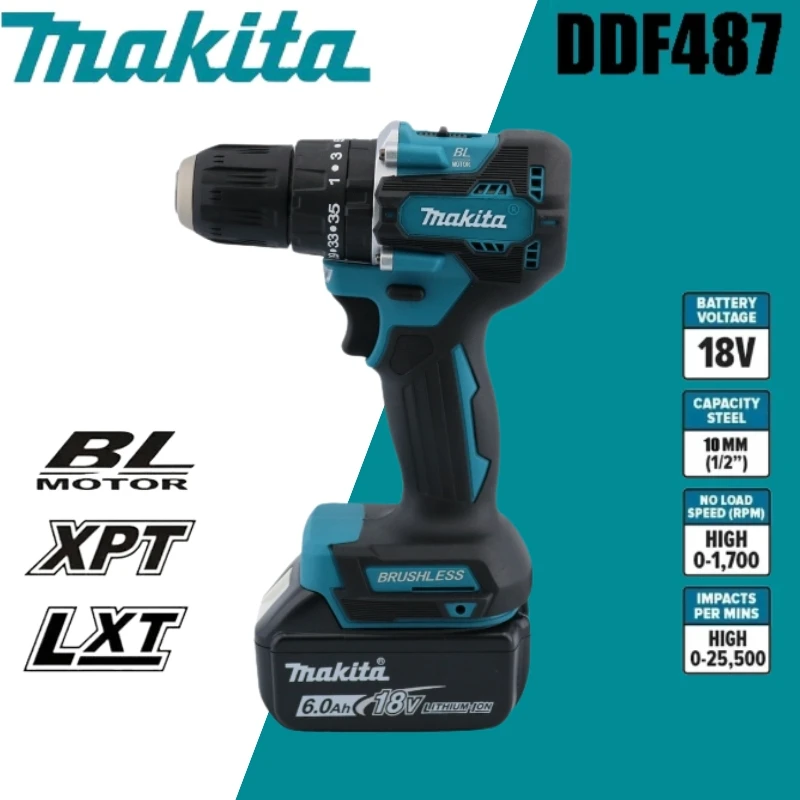 Makita DDF487 18V Screwdriver Brushless Electric Drill Impact Drill Of Decoration Team Power Tools For Makita 18V Battery Driver