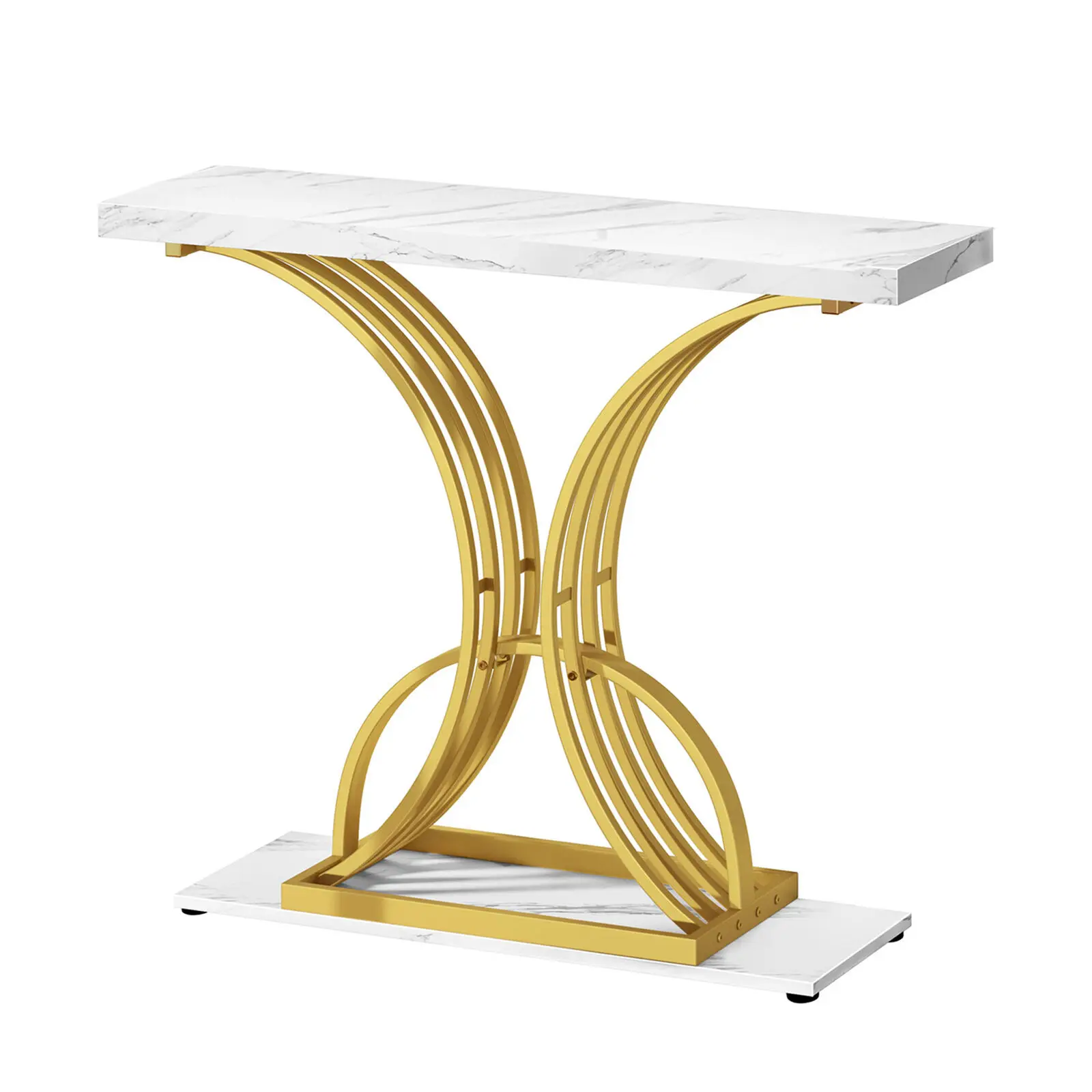 Mesa consola de oro de 39 pulgadas, mueble de imitación de mármol blanco, para sala de estar