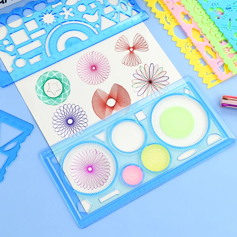 7pcs/set Drawing Card Games Toys Geometry Spirograph Drawing Stencils Painting Template Rulers Art Crafts Kids Birthday Gift