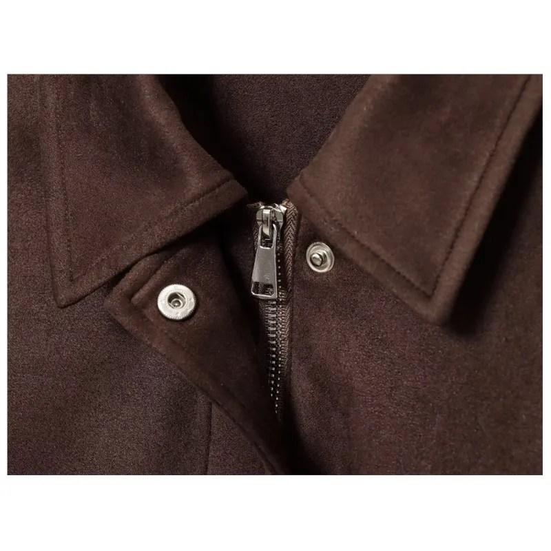 سترة جلدية قصيرة للنساء مع ربطة عنق للخريف وياقة مقلوبة وجيوب وسحاب وأكمام طويلة معطف نسائي كاجوال سترة نسائية أنيقة