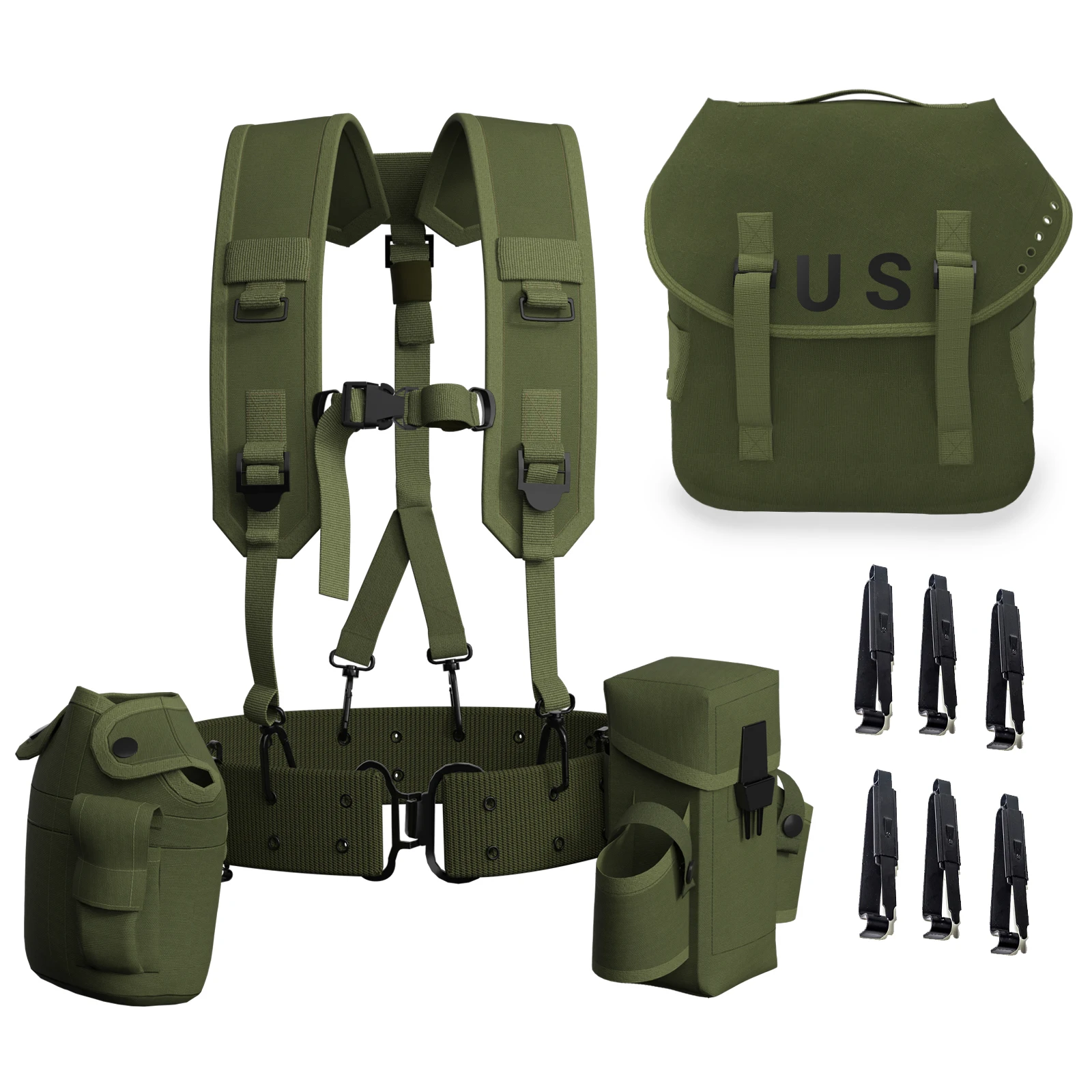 Military ALICE Yoke Shoulder Strap with Belt, Butt Pack & Canteen Magazine Pouches Set – Tactical Army Outdoor Combat Gear