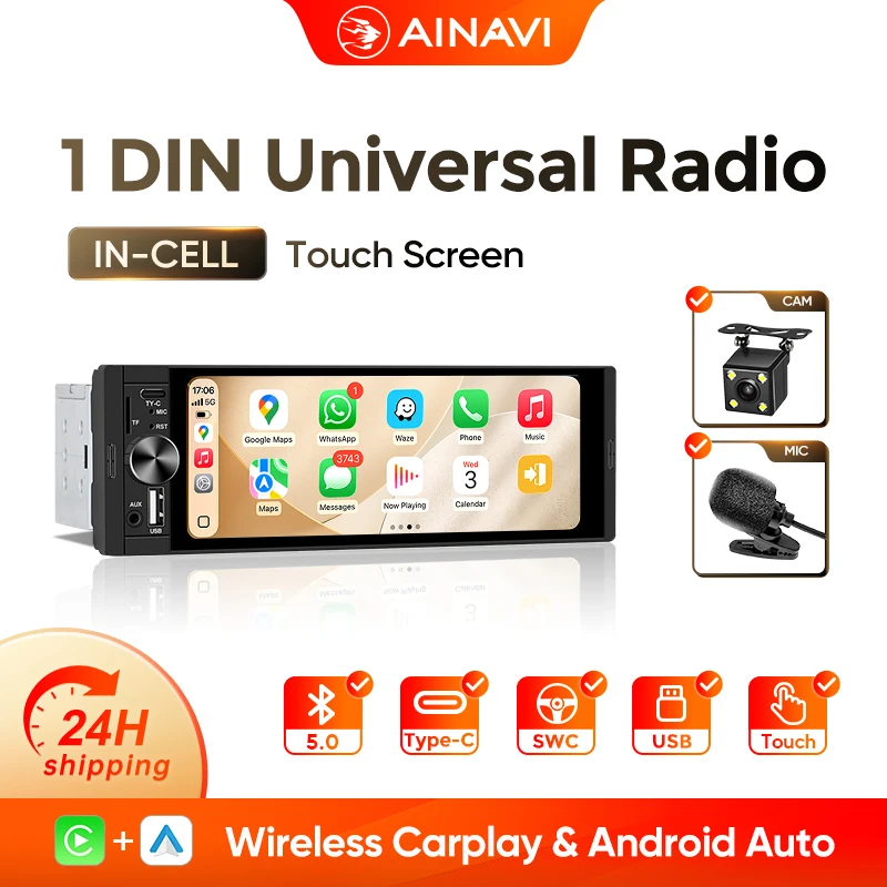 AINAVI K40 K50 Universele Autoradio 1 Din Carplay Draadloos Android Auto Auto Multimedia MP5 HD IPS Touchscreen USB TYPE-C BT 5.0 - afbeelding 2