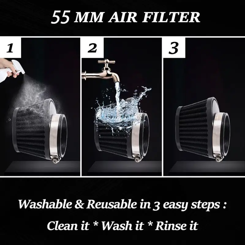 Car Intake Air Filter Engine Clamp On High Flow Cold Car Air Intake Filter 51/55/60mm -Layer Filtration Efficient Air Flow