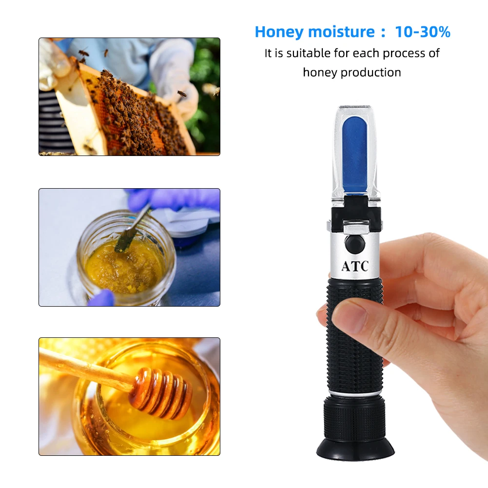 Yieryi Handheld 10-30% Water Honey Brix Refractometer for Honey Sugar Concentration ATC Honey Moisture Meter Beekeep Tester