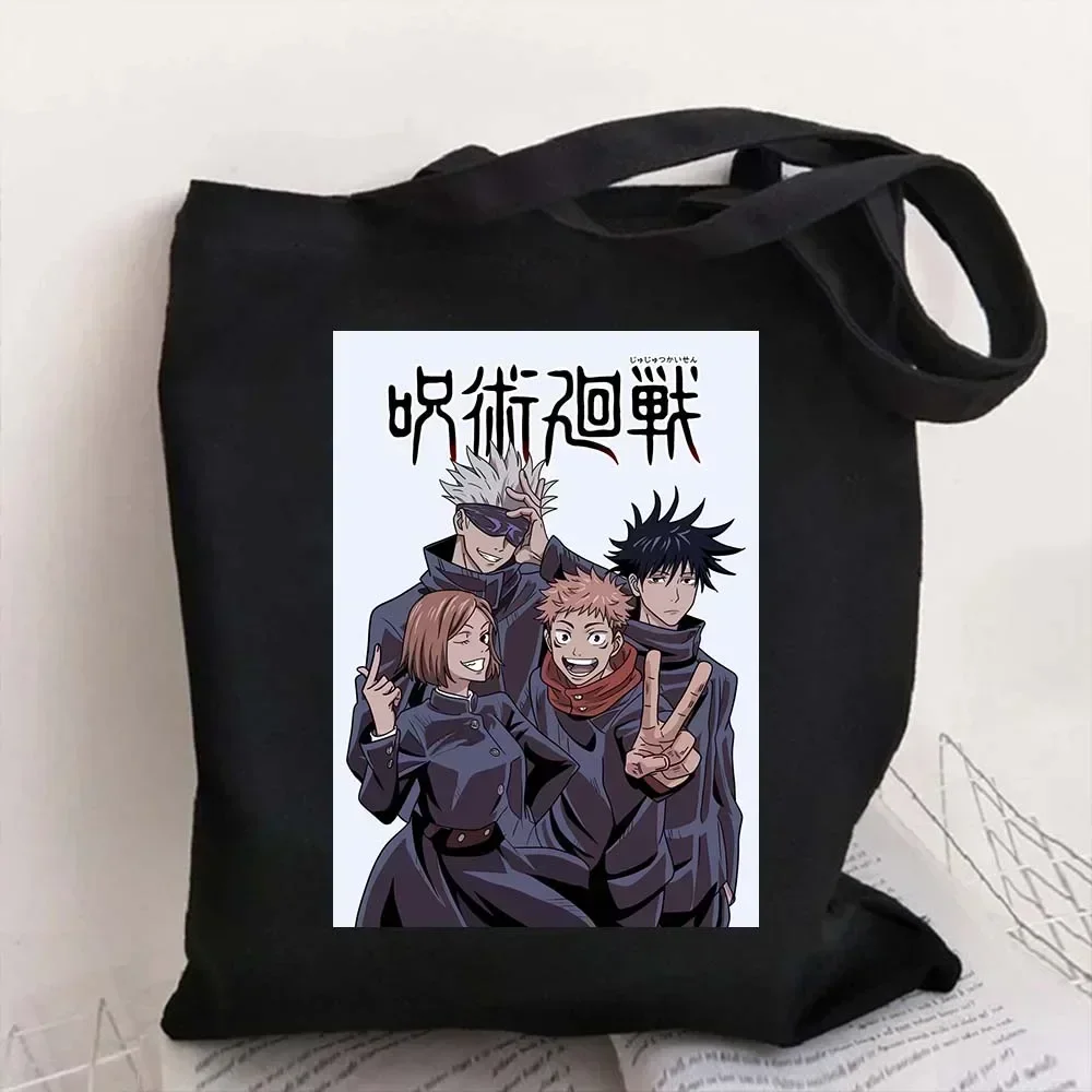 Japan Anime Gojo Satoru Jujutsu Kaisen Black Tote Bag Shopping Shoulder Bags Large Capacity Reusable Shopper Handbags