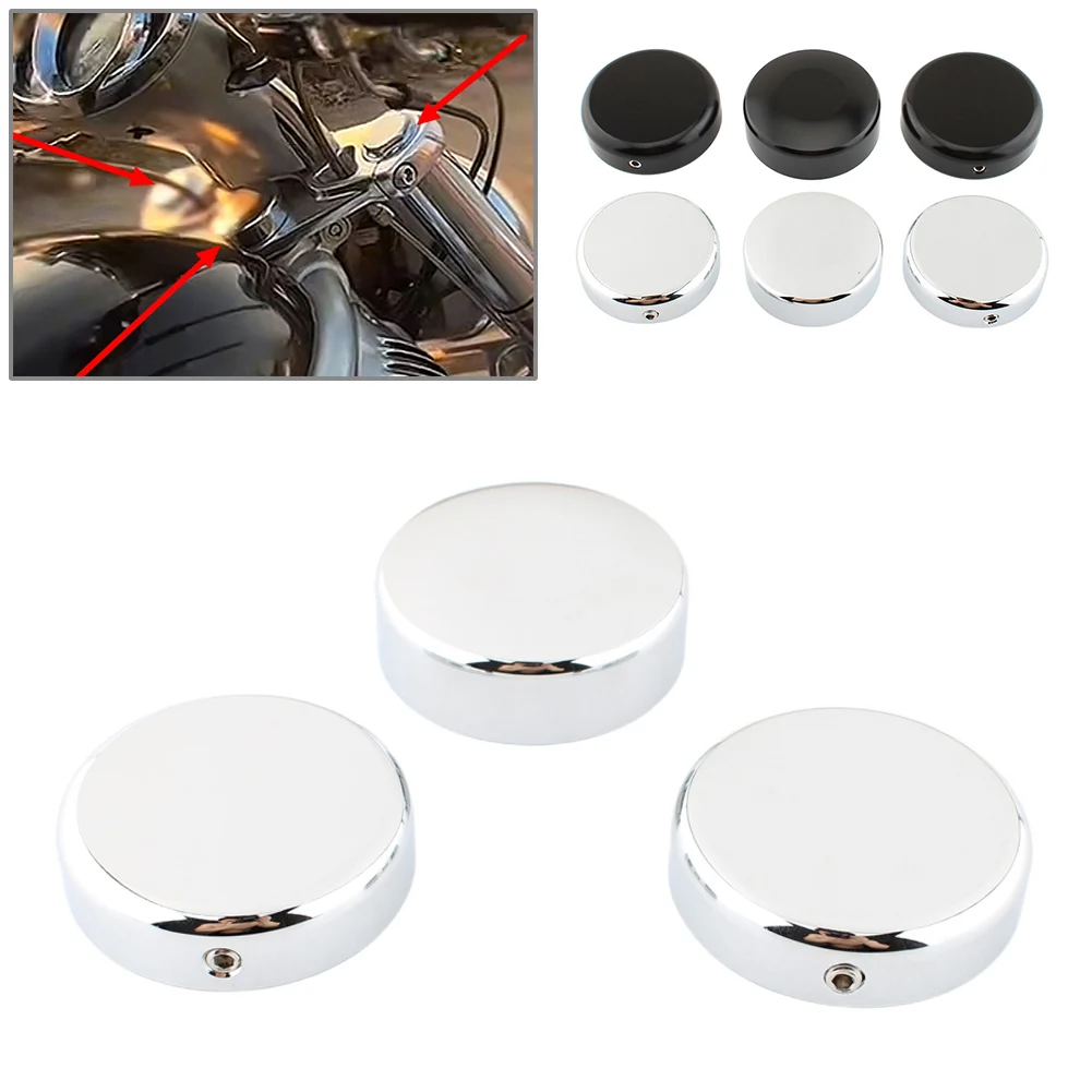3Pcs Motorcycle Upper Top Fork Tube Stem Nut Cover Cap For Harley V-ROD NIGHT ROD SPECIAL 2007-2011 Aluminum Black/Chrome