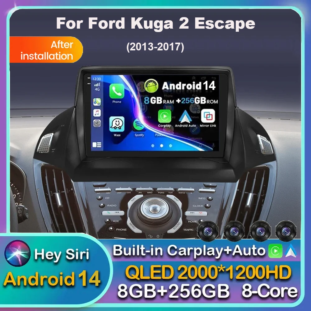 

Android 14 Carplay Auto WIFI+4G Car Radio For Ford Kuga 2 Escape 3 2012 - 2019 Multimedia GPS Video Player Stereo 2din Head Unit