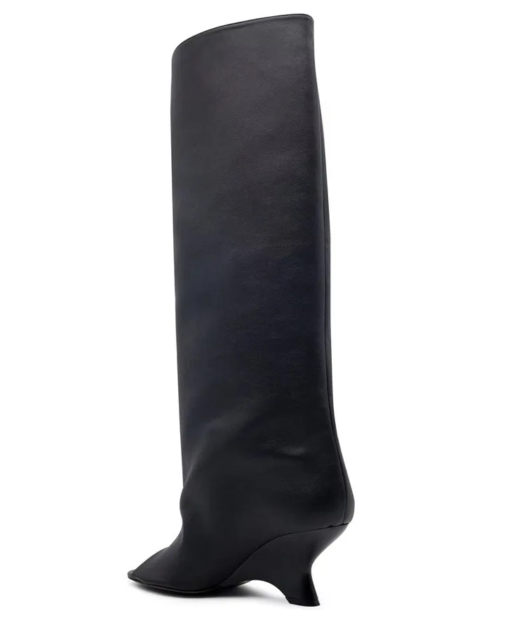 2026 Four Seasons Women's Suede Peep Toe Wedge Thick Heel Knee High Boots Fashion Slouchy Tall Boots Party Club Wedding Shoes image 3