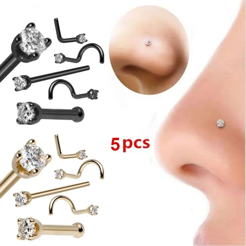 Thin Women Nostril Ring Rhinestone Zircon Stainless Steel Body Jewelry Nose Stud Nose Nail Accessories