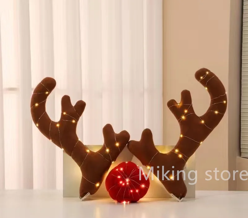 الرنة الديكور الأيائل قرن الوعل سيارة الأنف القرن زي ديكور مجموعة رودولف عيد الميلاد الرنة قرون الأنف الأحمر الحلي