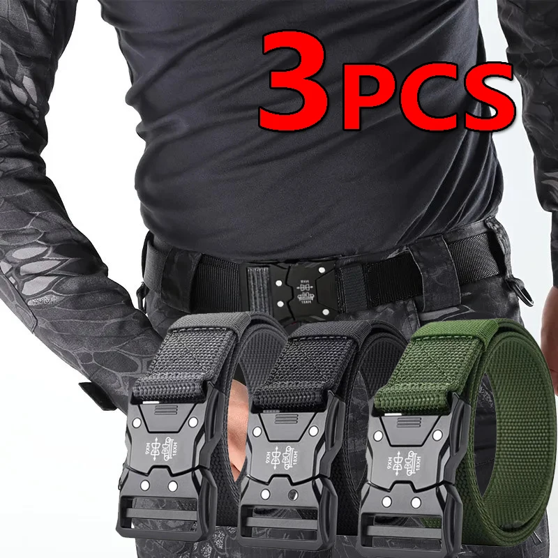 Cinturón táctico para hombre, hebilla de liberación rápida negra, cinturón trenzado de nailon elástico, cinturón duradero para deportes al aire libre, informal, para uso diario, 3 uds.
