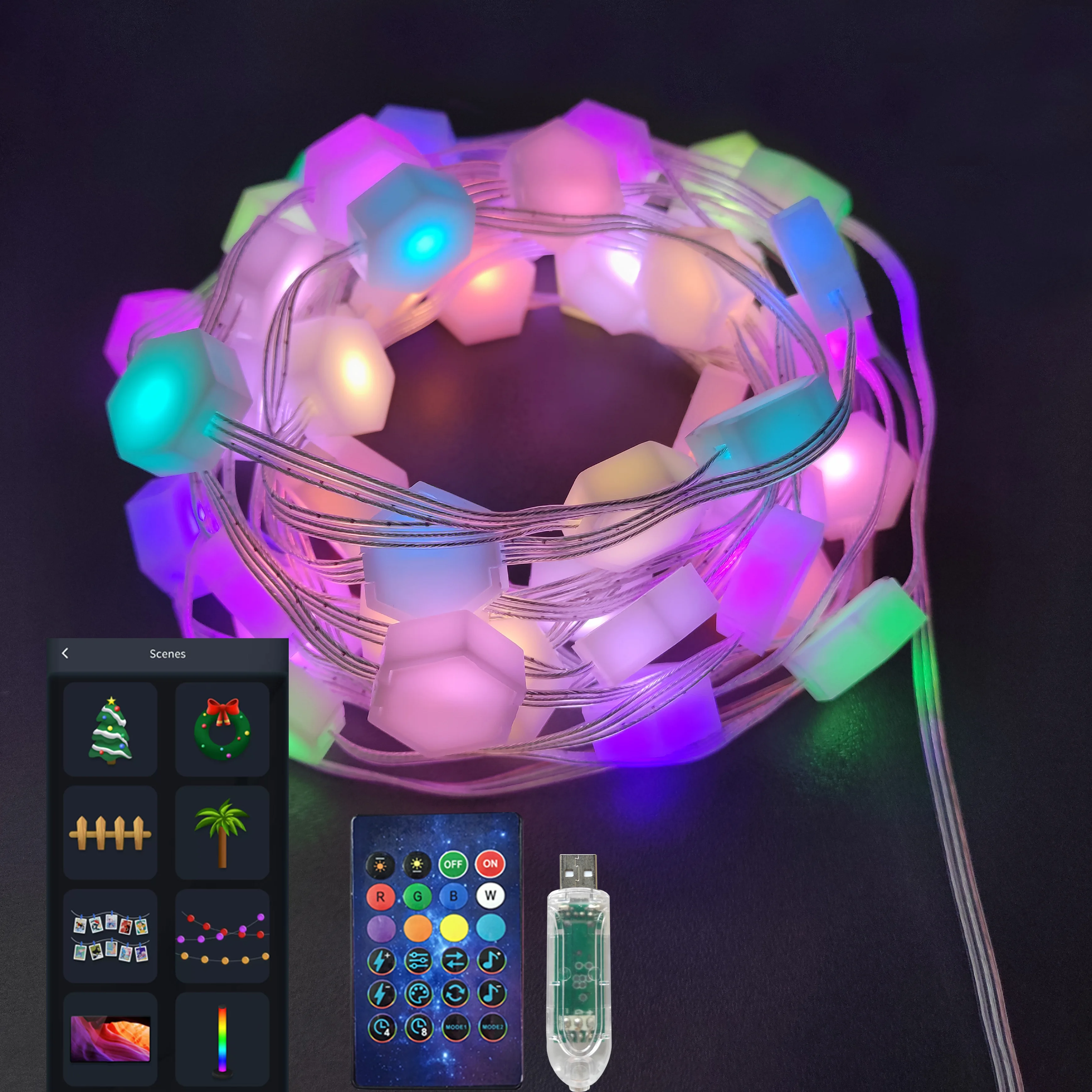 

Умная RGB-гирлянда 10 метров, питание от USB, водонепроницаемость IP67, управление пультом и через приложение, для дома, праздников, двора, патио, декора внутри и снаружи помещений