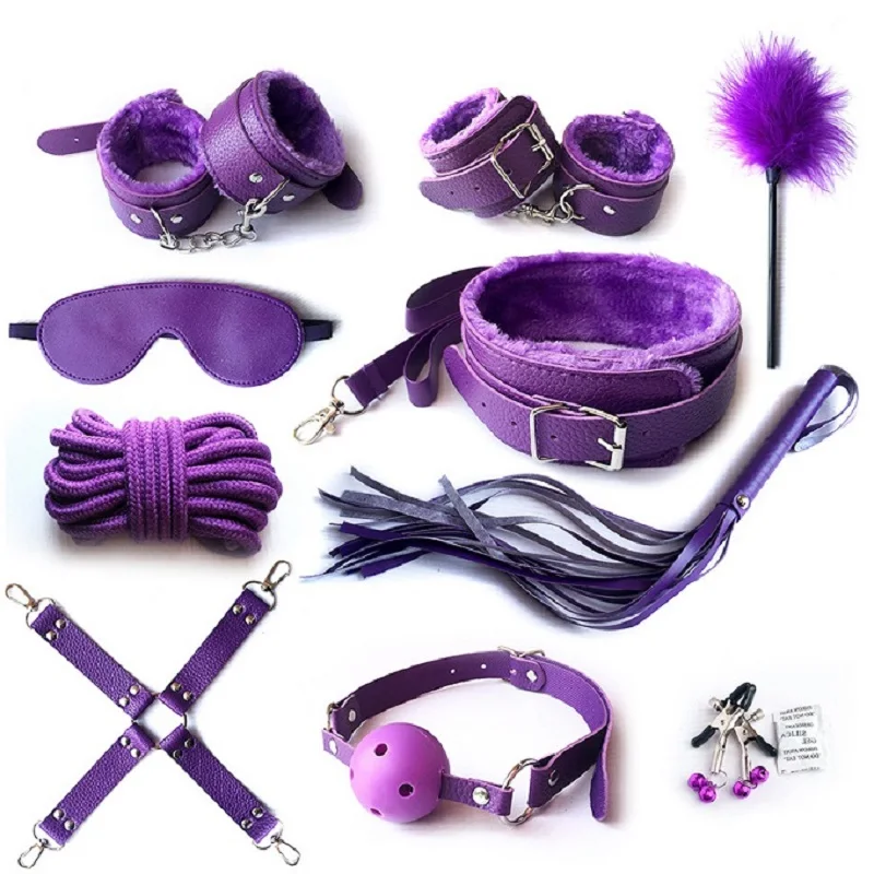 BDSM Sex Toys Kits para Casais, Algemas, Colarinho de Mamilo, Grampos, Chicote, Acessórios Exóticos para Homens e Mulheres, Brinquedos Sexuais para