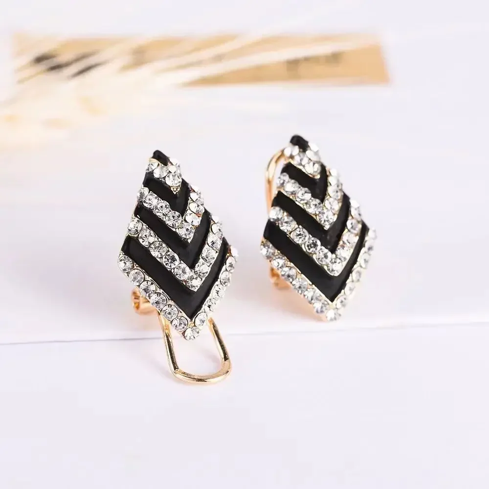 Charmsmic Women Black Rhinestone Rose Flower Stud Earrings For Women Office Lady Fashion Geometric Shape Ear Jewelry Accessories