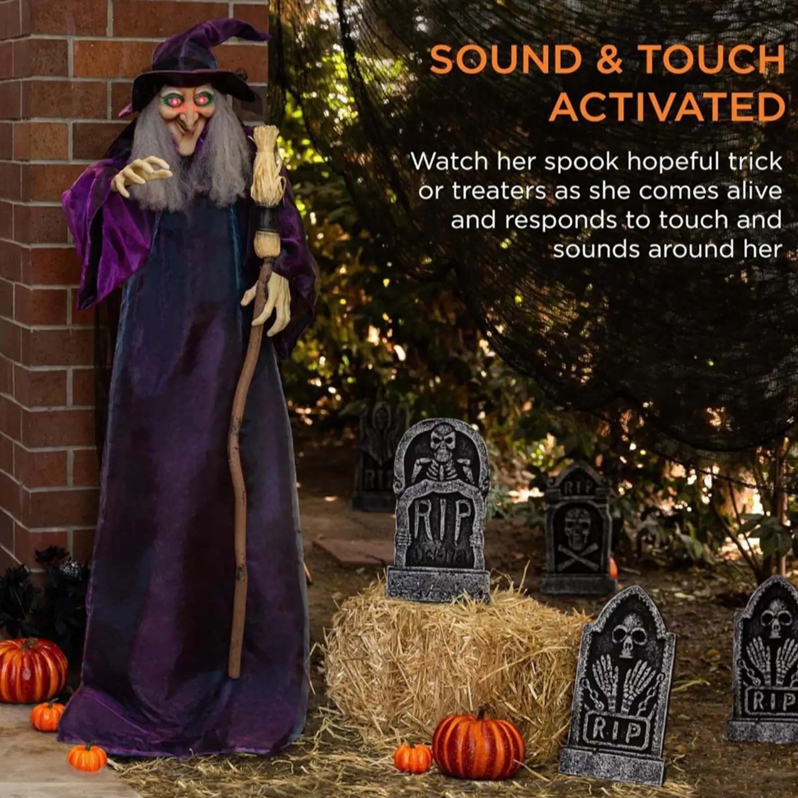 Halloween Talking Witch Sound Activation Spooky Animatronic Witch Halloween Party Decorations With Scary Sound Effect view 4
