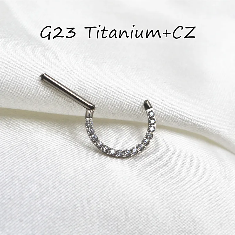 10pcs G23 ASTM F136 Titanium CZ D Ring Nose Hoop Septum Clicker Ring Earring Lip Ear Tragus Helix Cartilage 16G Body Piercing