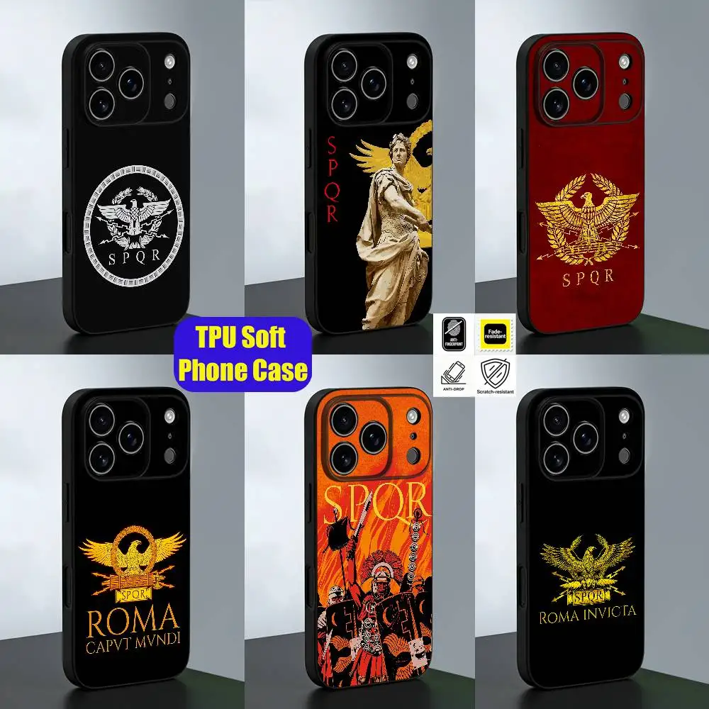 Funda de Silicona Negra Personalizada Roma Invicta SPQR Eagle para iPhone 15, 16, 17, 13, 14, 11, 12, Pro, Max, Plus, E, Air, Mini