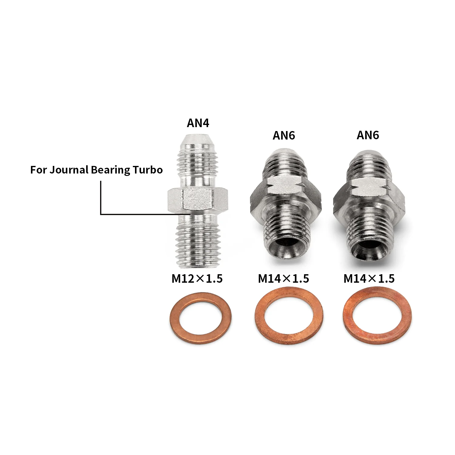 Turbo Oil&Water Feed M12×1.5/AN4 Kit Journal Bearing M12x1.5 AN4 Oil Feed/M14x1.5 AN6 Screw Kit