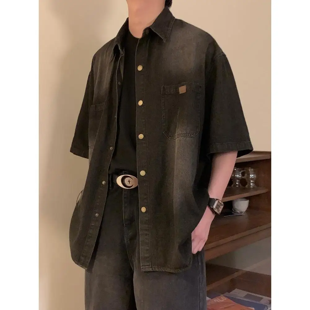 

Spring Large Size 300 Pounds Cleanfit Workwear Denim Shirt Washed Vintage American Style Long Sleeve Casual Loose Fit Shirt