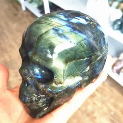 Crystal Skull Natural Labradorite Quartz Gemstone Cranium Reiki Healing Decoration 500-1.7kg