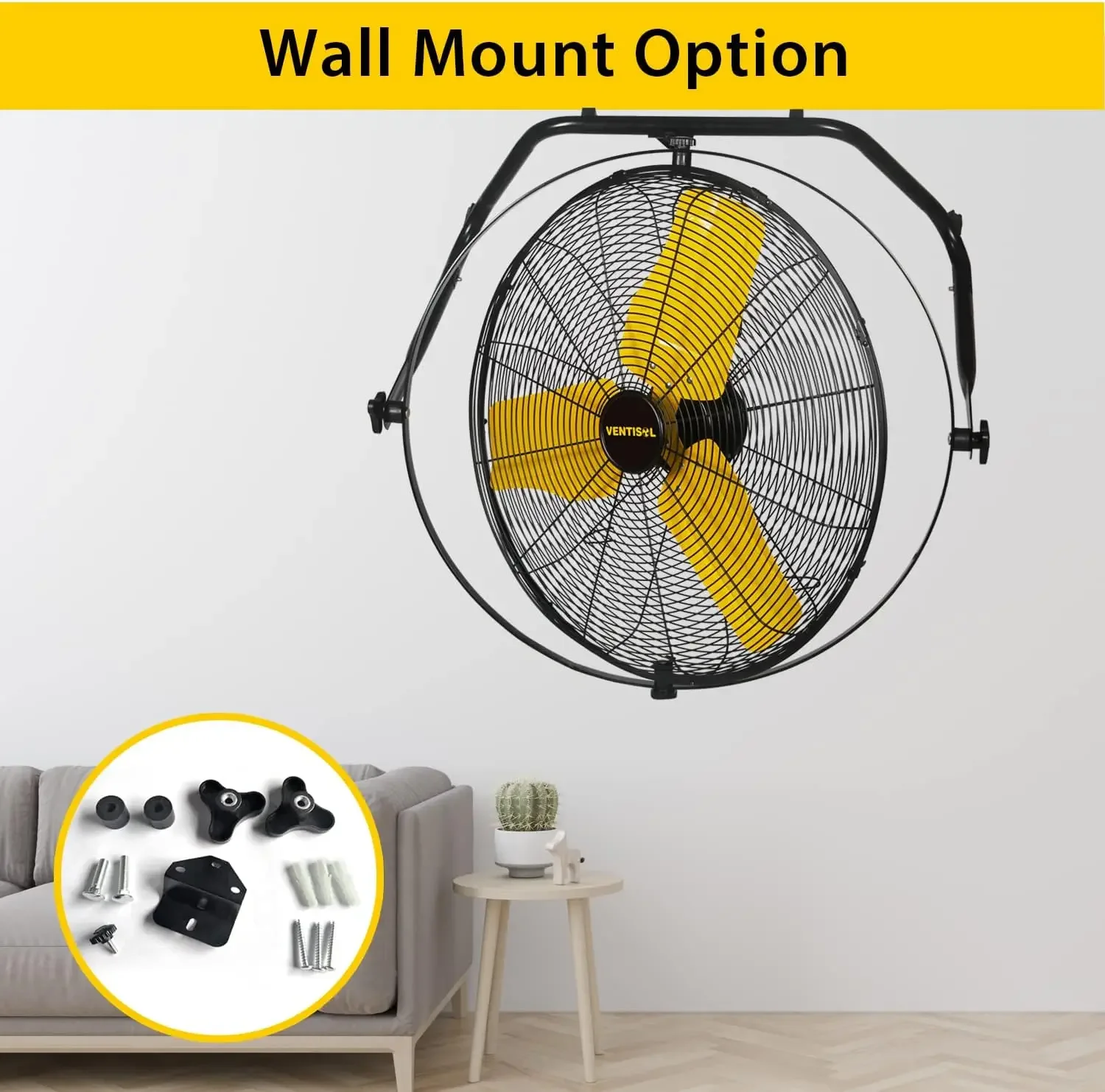 24 Inch Industrial Wall Mount Fan, 720° Tilting Heavy-duty Fan, 6937 CFM 3-Speed High Velocity Heavy-duty Floor Fans for Garage,