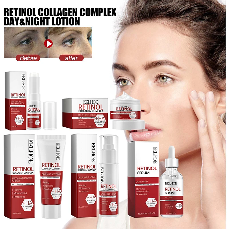 Retinol anti-envelhecimento rosto conjunto instantâneo endurecimento levantamento removedor rugas soro desvanece-se linhas finas clareamento coreano