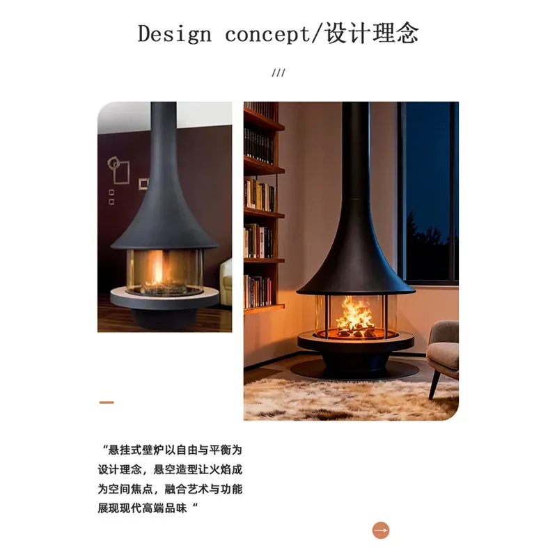 Foshan Fireplace Real Fire Firewood Villa Homestay Interior Decoration Alcohol Burning Wood Heater Suspended Horn Fireplace
