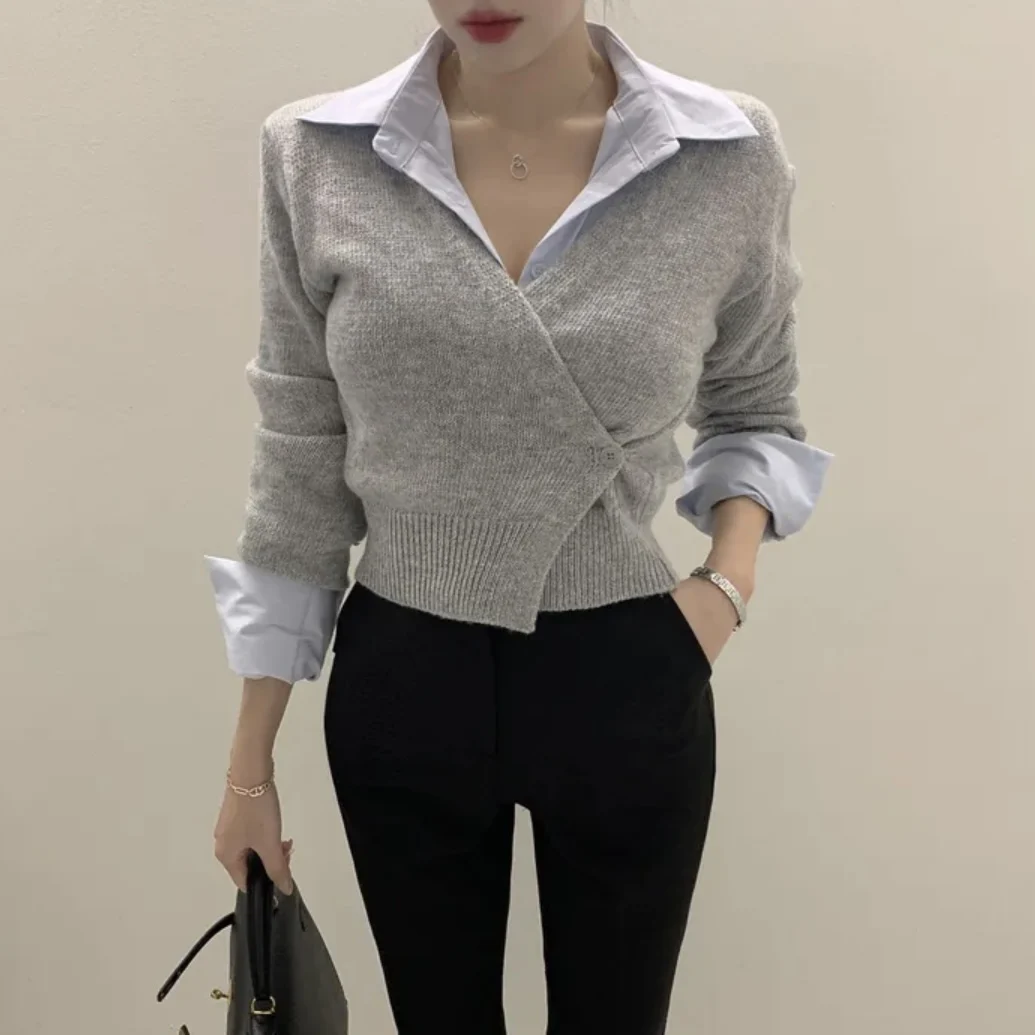 Spring 2026 Women's Knitted Short Sleeveless V-neck Long Sleeve Cardigan Coat Gentle Soft Versatile One Button Knitwear Jacket