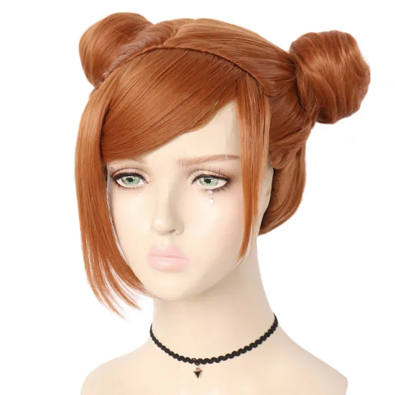 35cm Anime Jujutsu Kaisen Cosplay Kugisaki Nobara Brown Wig Women Heat Resistant Synthetic Hair With Buns Role Play