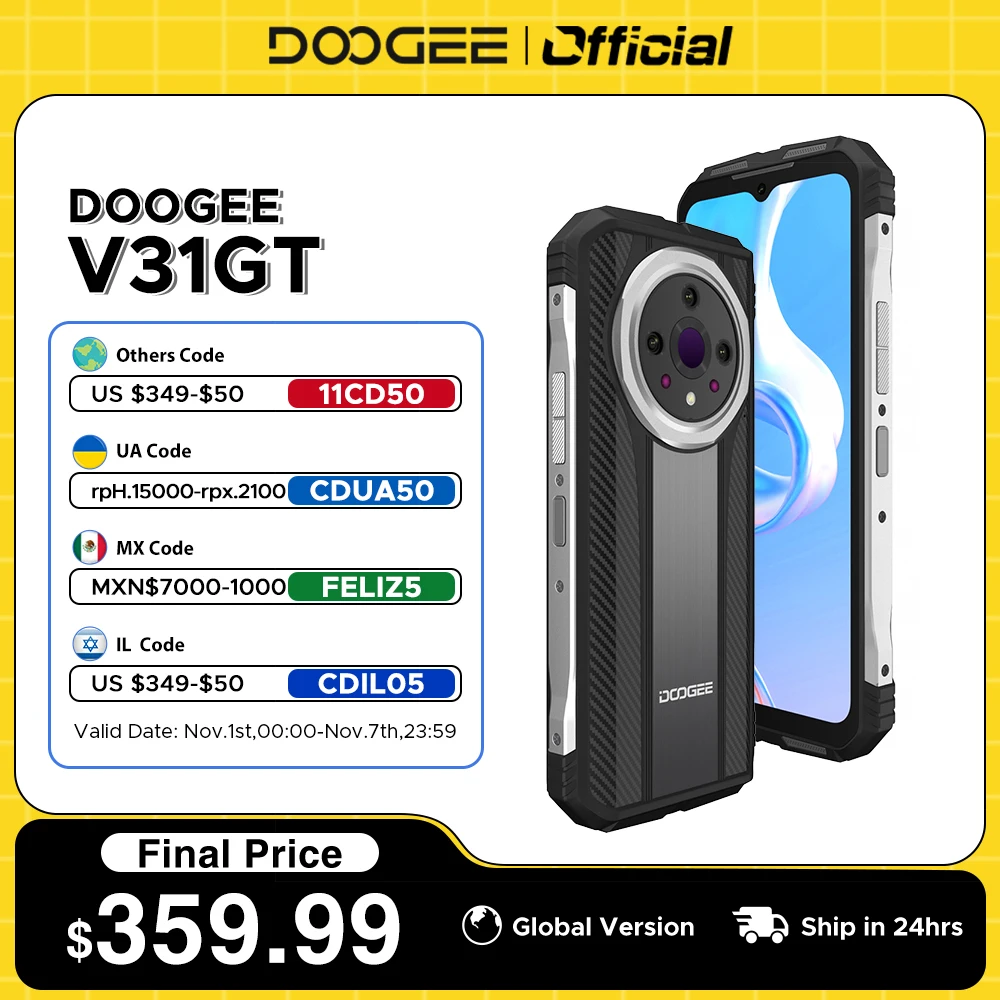 

DOOGEE V31GT Rugged Phone 6.58" FHD 120Hz Display 5G Thermal Imaging Dimensity 1080 12GB RAM+256GB ROM 10800mAh