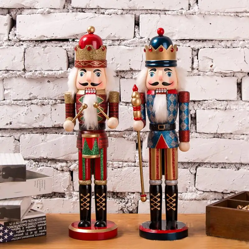 30/38cm Christmas Nutcracker Hand Painted Wooden King Drummer Soldier Puppet Handcraft Christmas Home Office Decoration