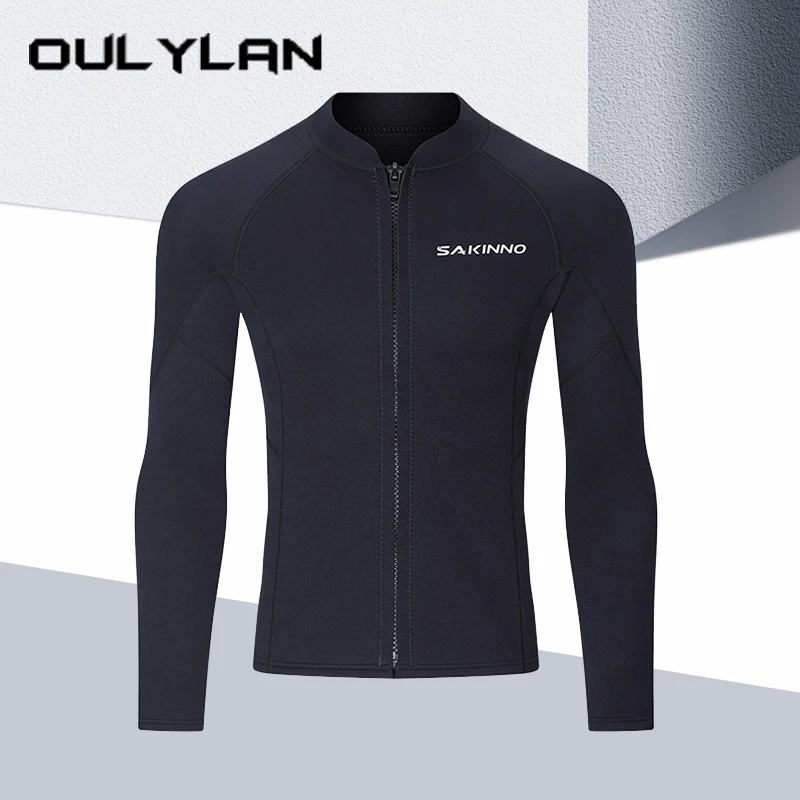 

Oulylan Men Long Sleeved 3MM Diving Tops Keep Warm Coldproof Wetsuit Sun Protection Zipper Diving Suits For Swimming Surfing