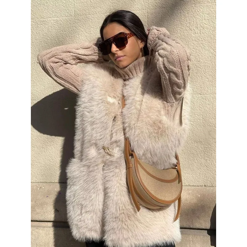 

Модные женские теплые жилеты из искусственного меха, пальто 2021, зимние длинные холодные жилеты без рукавов из искусственного меха, женская повседневная меховая верхняя одежда