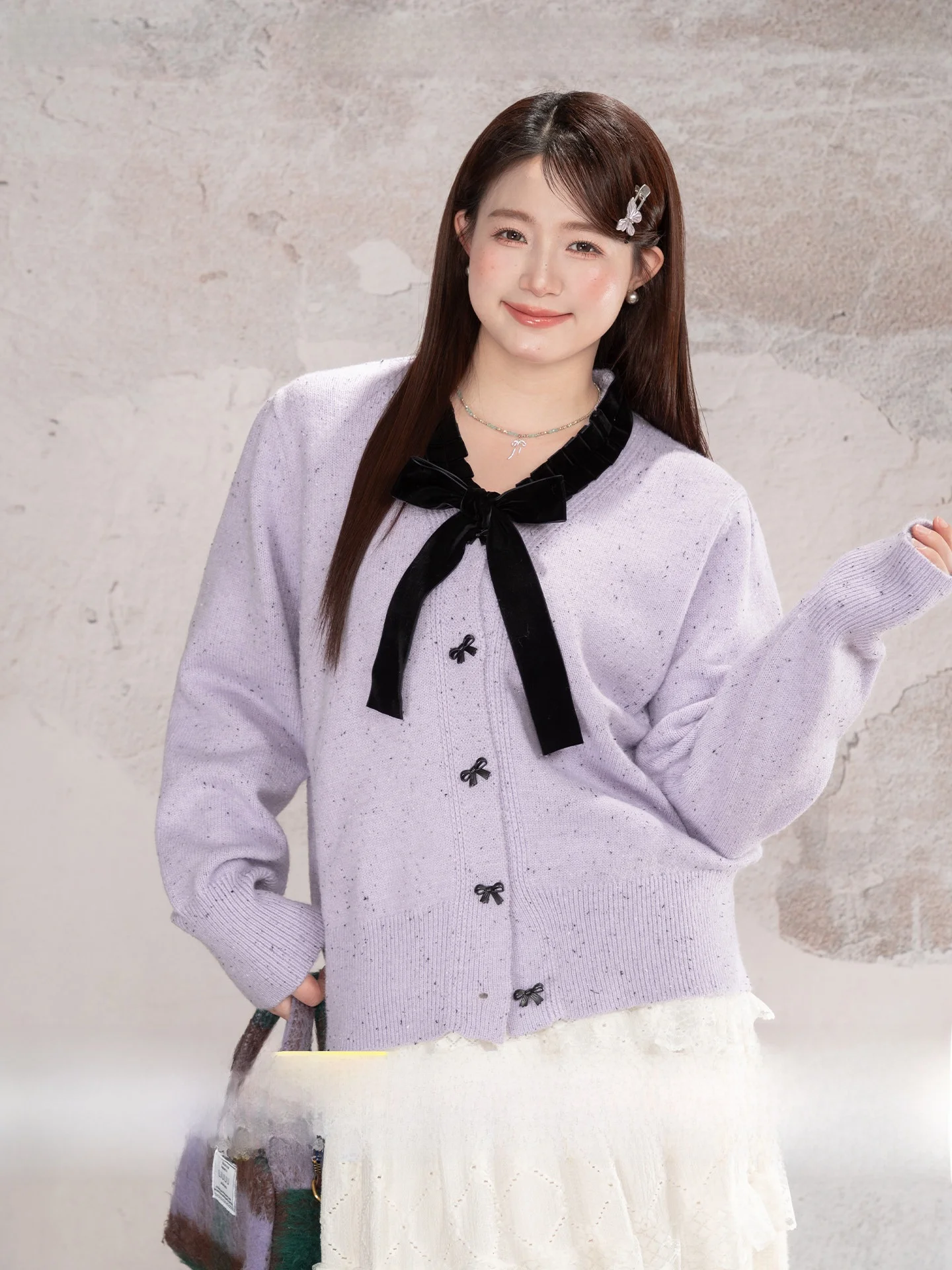 

Heynew plus Size Women's Sweater Soft Purple Color Dot V-ne Sweater Sweet Sle Thiened Long Sve Top for Autumn Winter
