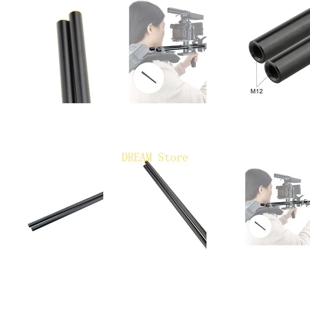 Camera Support Tube Pair 15mm 45cm 17.71in Straight Round Tubes for Shoulder Mount Extension, Lens Support Alignment, and