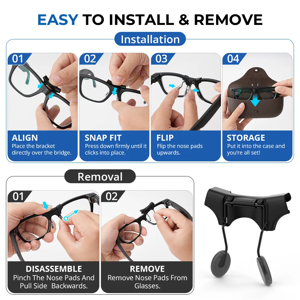 HIBloks Eyeglass Nose Pads For Ray-Ban Meta Blayzer Optics RW7001 (Gen2) M&L Smart Glasses Silicone Anti Slip Clip view 6